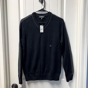 Express V Neck Sweater NWT Black with Grey Stripe